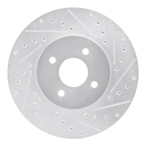 Ford Focus Brake Rotor (1) - Front Right - R1 Concepts - Drilled & Slotted - Silver - `02-`04